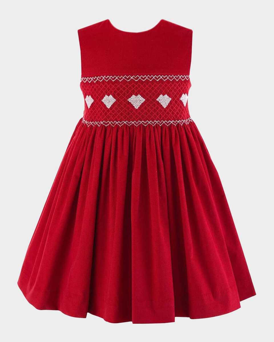 Girl's Heart Smocked Pinafore Dress, Size 2-10